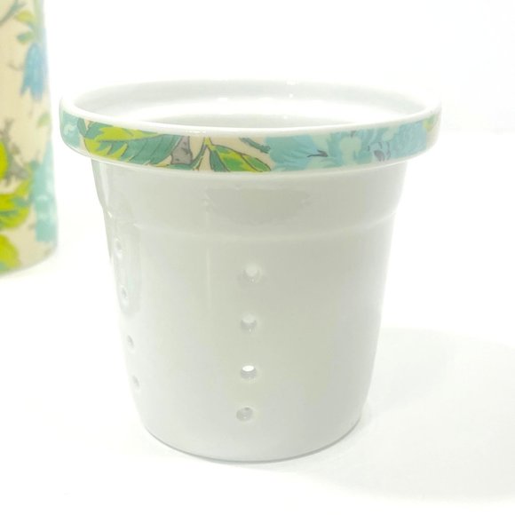 World Market Ceramic Tea Cup Lid & Infuser Basket Asian Peacock Floral 3 Pc - Picture 9 of 11